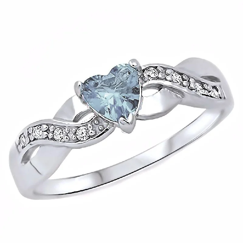 gothic-inspired bat claw ring-Tiered cut ring-Palesa: 0.6ct Heart-cut Aquamarine Ice CZ Crossover Promise Ring