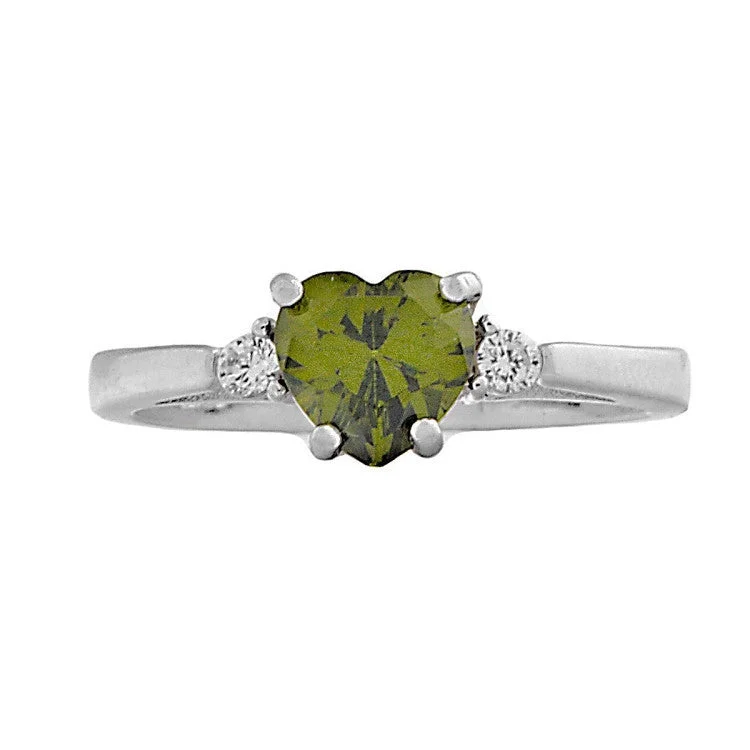 inscribed lineage ring-Celtic spiral ring-Parisa: 0.81 ct Heart Cut Peridot Ice CZ & Russian Ice CZ Promise Ring