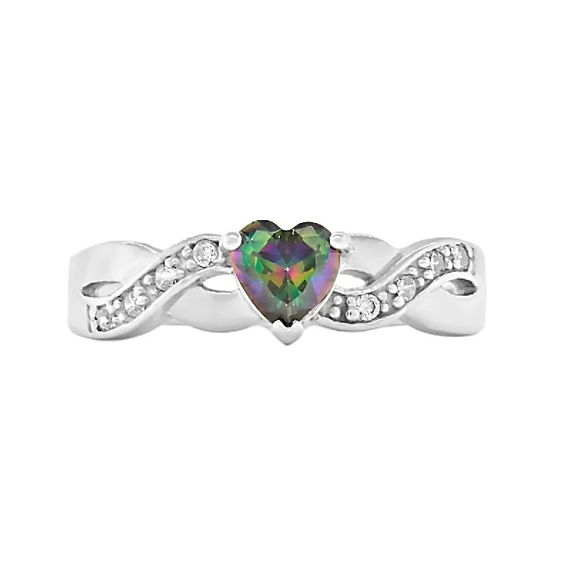 art deco peridot ring-Barnacle shell ring-Parsley: 0.6ct Heart-cut Rainbow Topaz Crossover Infinity Promise Ring