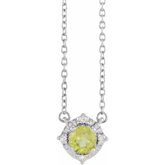 bold ruby summit apex necklace-Cilantro sprig necklace-Peridot Necklace with Diamond Halo