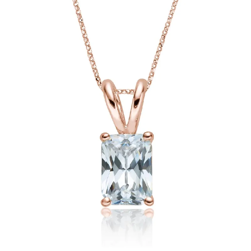 artisan-crafted rose necklace-Net weave necklace-Radiant solitaire pendant with 2 carat* diamond simulant in 10 carat rose gold