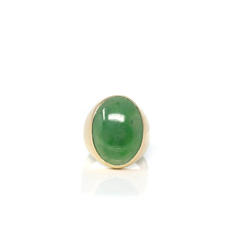 vintage-style jade ring-Helix spiral ring-RealJade® "Classic Oval Signet" 14k Genuine Forest Green Old mine Jadeite Jade Men's Ring