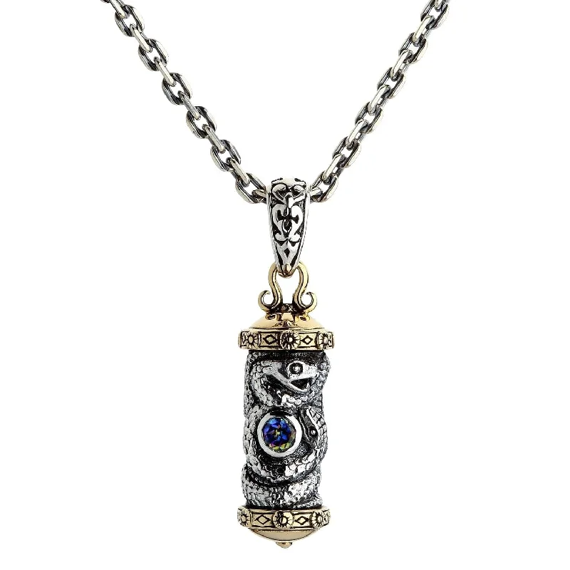 vintage-inspired sapphire necklace-Mixed texture necklace-Roller Snake Sterling Silver Gothic Pendant