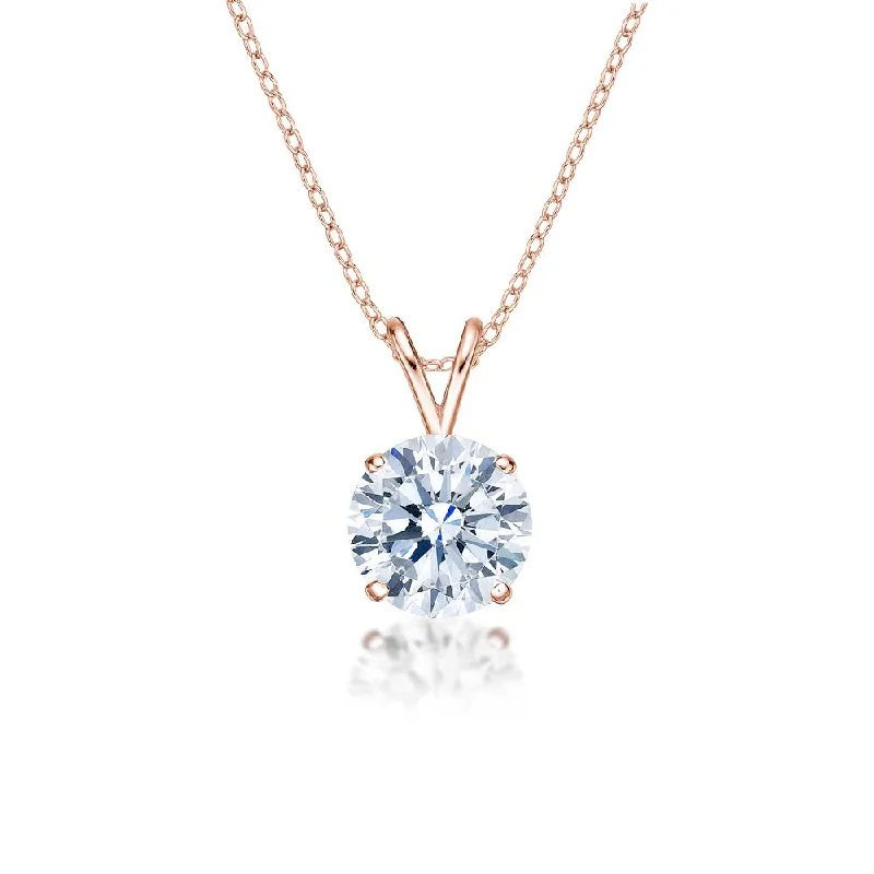 modern arched chain necklace-Shale shard necklace-Round Brilliant solitaire pendant with 3 carat* diamond simulant in 10 carat rose gold