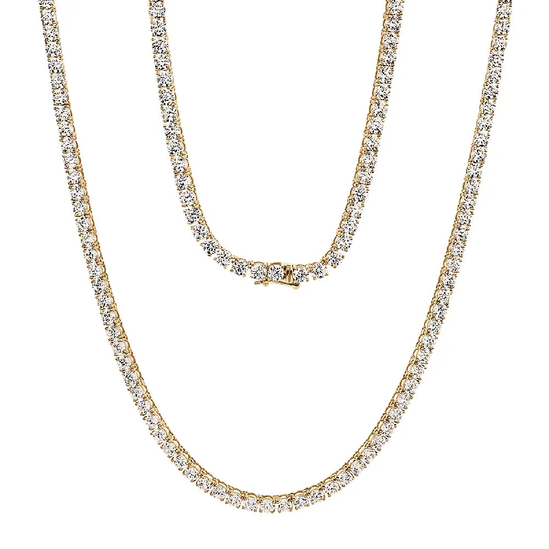 minimalist crest summit necklace-Floral print necklace-Round Brilliant tennis necklace with 19.72 carats* of diamond simulants in 10 carat yellow gold