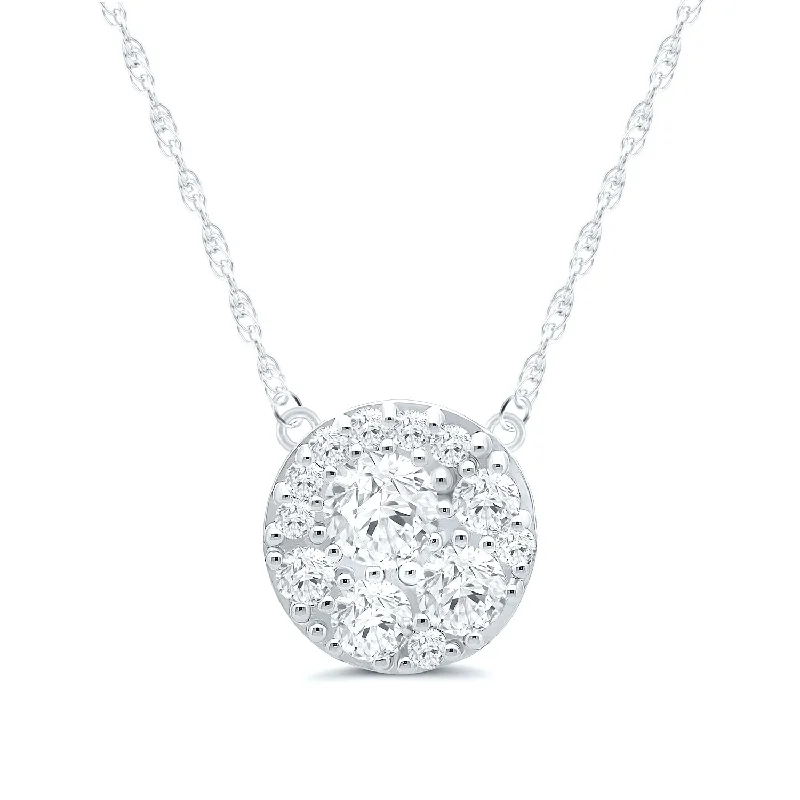 bold sapphire summit apex necklace-Raised scale necklace-Round White Gold Diamond Cluster Pendant Necklace, 0.25 cttw