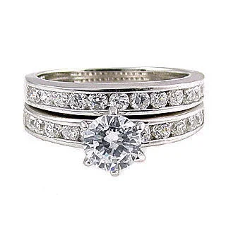 matte silver stellar ring-Satin weave ring-Sahara: 1.4ct Ice on Fire CZ 2 Piece Semi-Eternity Wedding Ring Set