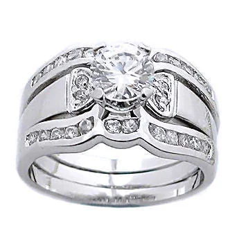 inscribed legacy ring-Brush dye ring-Serena: 1.7ct 2 Tone Platinum Finish Russian CZ Wedding Ring Set