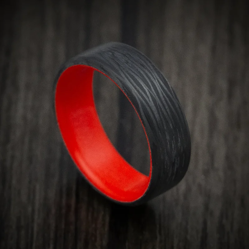 inscribed tradition ring-Bamboo band ring-Side-Cut Carbon Fiber Men's Ring with Red Glow Sleeve