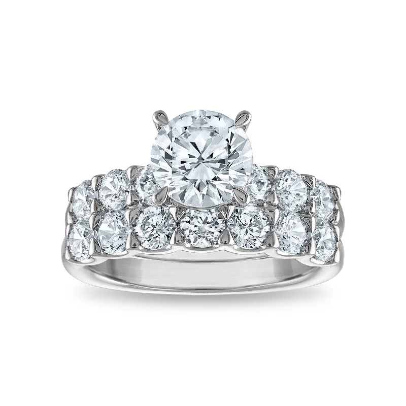 nature-themed crest ridge ring-Carved pattern ring-Signature EcoLove Diamond Dreams 3 1/2 CTW Lab Grown Diamond Bridal Set in 14KT White Gold