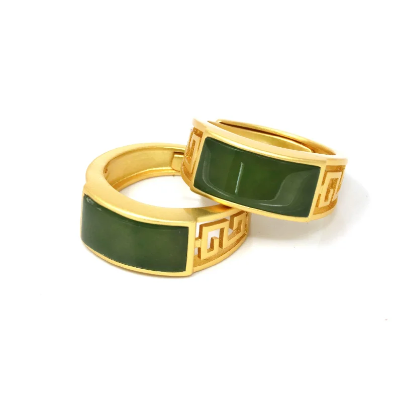 modern sleek crest ridge ring-Horn ridge ring-RealJade® "Classic Signet" Gold Plated Sterling Silver Real Green Jade Classic Men's Ring