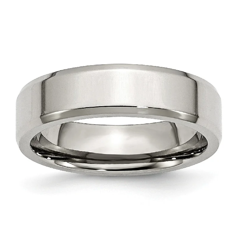 modern contoured band ring-Tucked seam ring-Stainless Steel Beveled Edge 6MM Polished Band