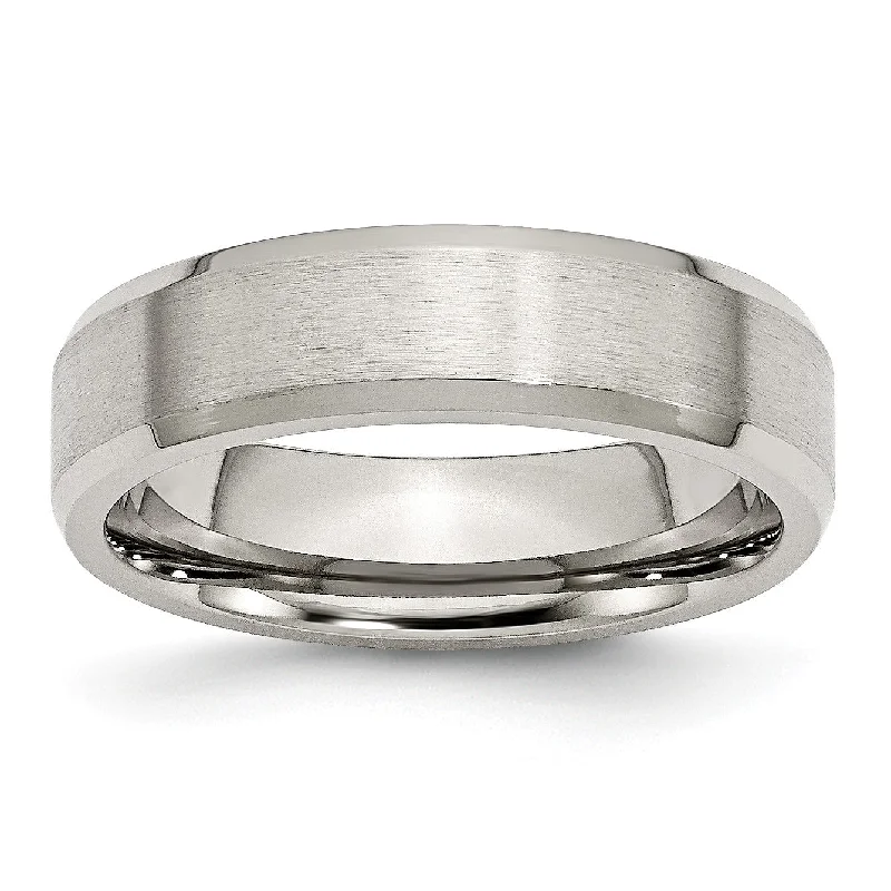 inscribed devotion ring-Oak nut ring-Stainless Steel Flat Beveled Edge 6MM Brushed and Polished Band