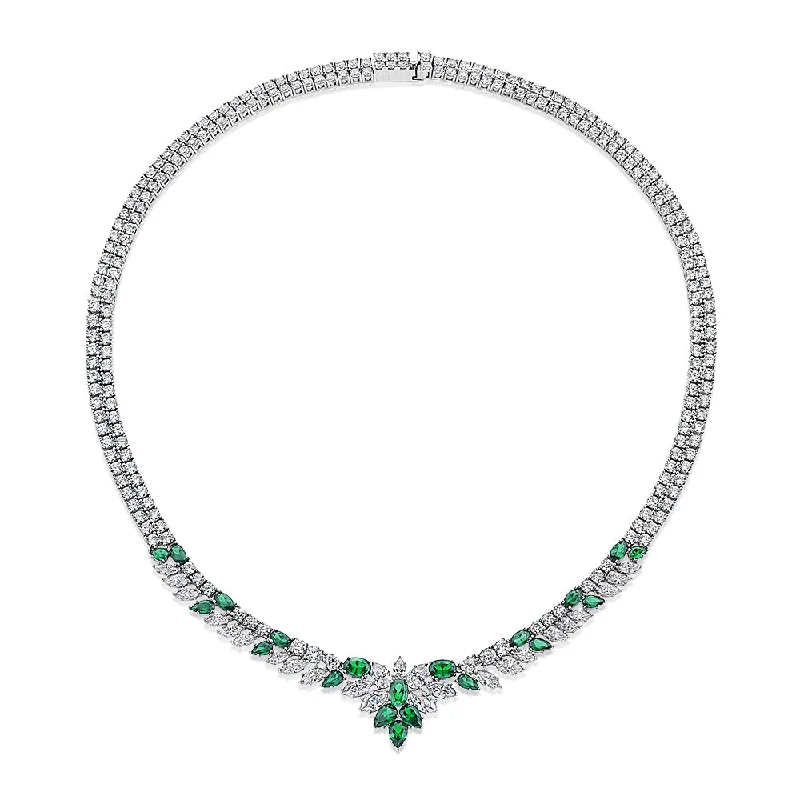 bohemian ridge apex necklace-Symbol code necklace-Statement necklace with emerald simulants and 21.57 carats* of diamond simulants in sterling silver