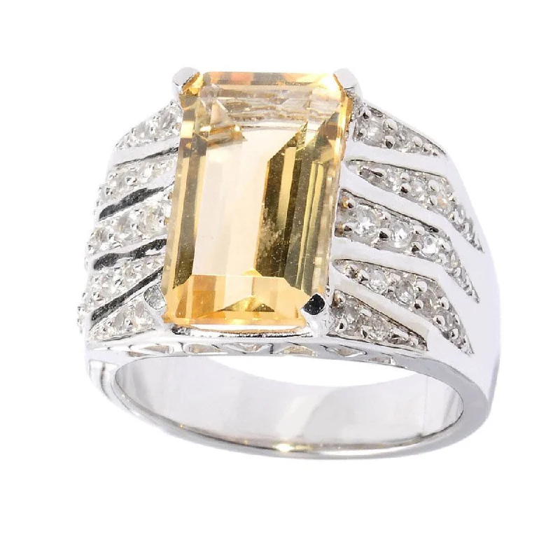 inscribed tradition ring-Bamboo band ring-Sterling Silver Emerald-cut Citrine and White Topaz Ring