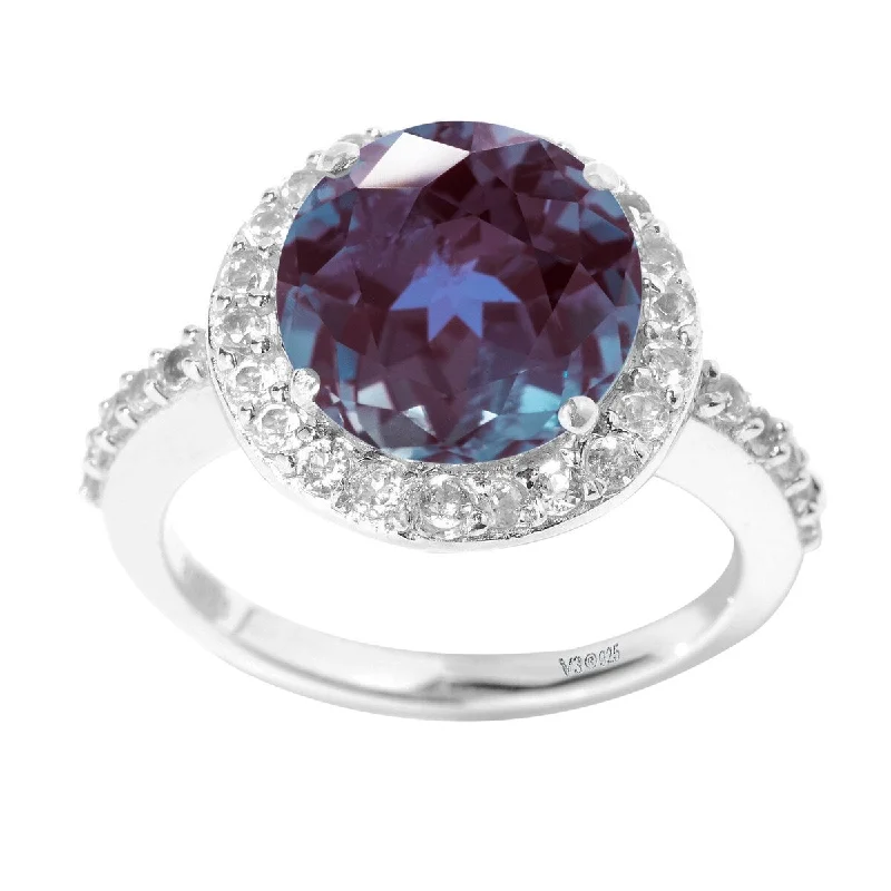 adjustable zinc swirl ring-Sunflower topaz ring-Sterling Silver with Color Changing Alexandrite and White Topaz Halo Ring