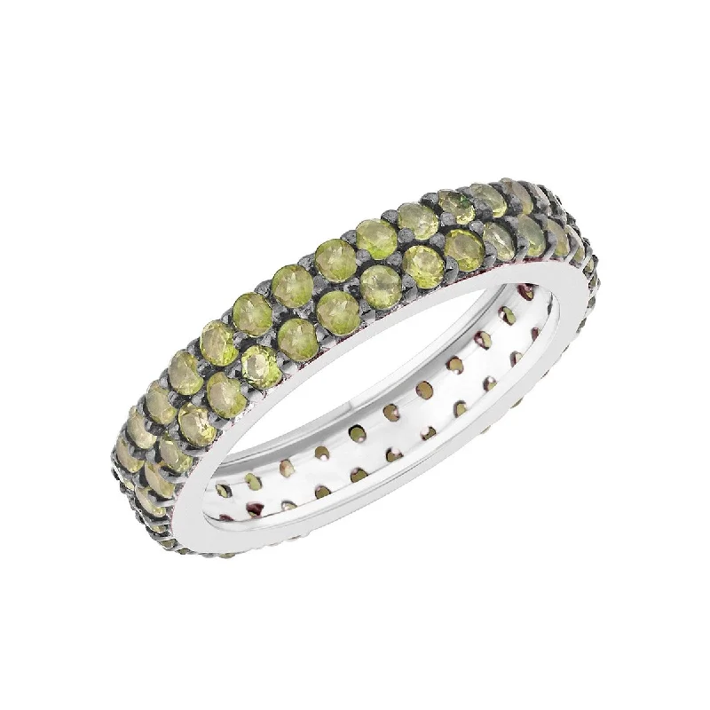 modern sleek peak summit ring-Coarse texture ring-Sterling Silver with Natural Peridot Two Row Eternity Band Ring