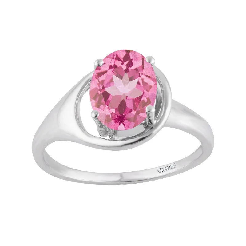 adjustable branch crest ring-Curled alloy ring-Sterling Silver with Pink Topaz Solitaire Ring