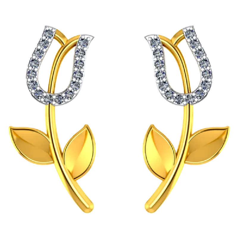 art deco peridot earrings-Barnacle shell earrings-Studded 22k Gold Tulip With Leaves