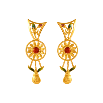 bohemian totem earrings-Ridge stud earrings-Stylish And Innovative 22k Gold Earrings With A Red Stone