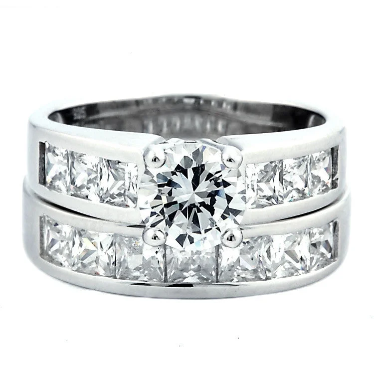 adjustable blaze ring-Sculpted cut ring-Tallia 65: 4.4 carat Russian Ice on Fire Diamond CZ Wedding Ring Set