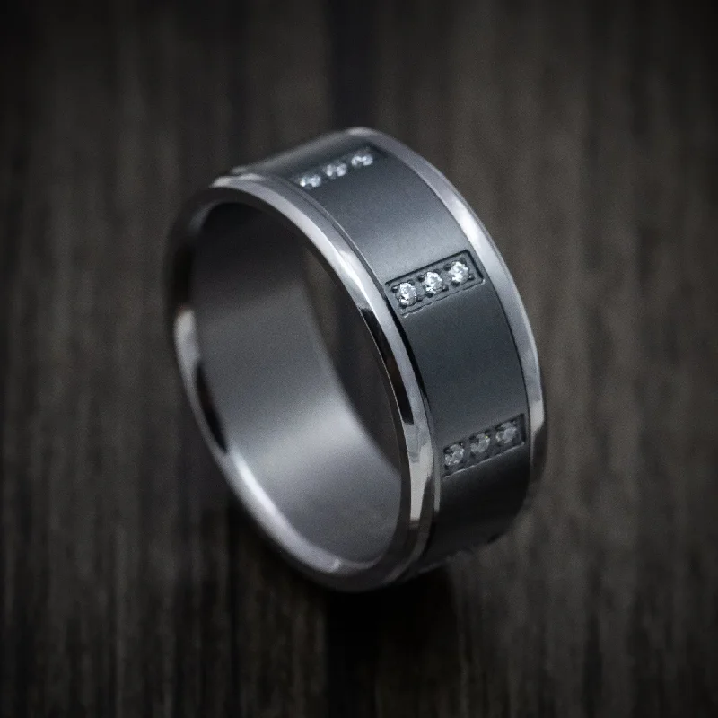 artisan-crafted jade ring-Nebula design ring-Tantalum Band with Black Titanium Inlay and Diamonds Custom Made Men's Ring