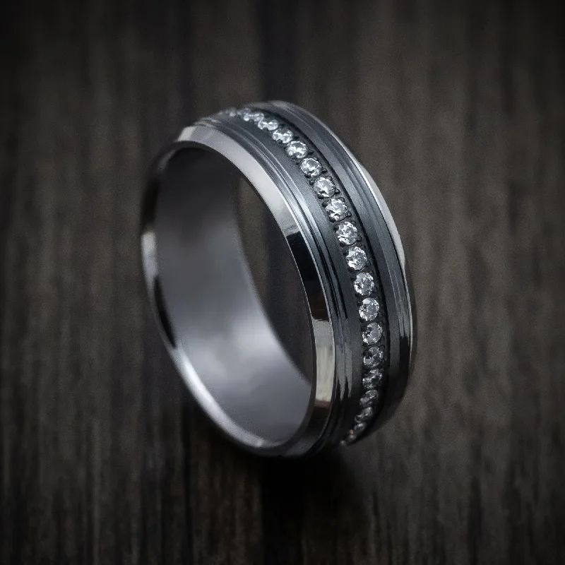 inscribed ancestry ring-Violet iolite ring-Tantalum Band with Black Titanium Inlay and Diamonds Custom Made Men's Ring