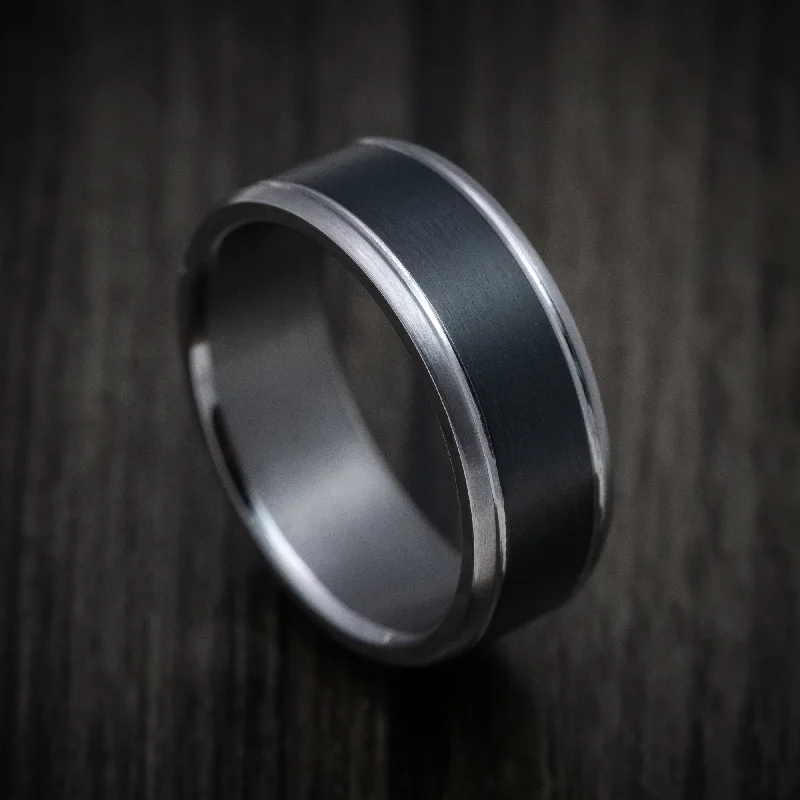 bold ruby summit apex ring-Steel forged ring-Tantalum Band with Carbon Fiber Inlay Custom Made Men's Ring