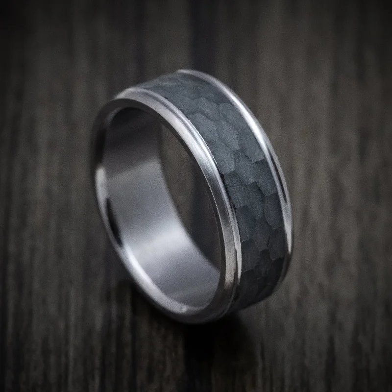 bohemian ridge apex ring-Symbol code ring-Tantalum Band with Carbon Fiber Inlay Custom Made Men's Ring