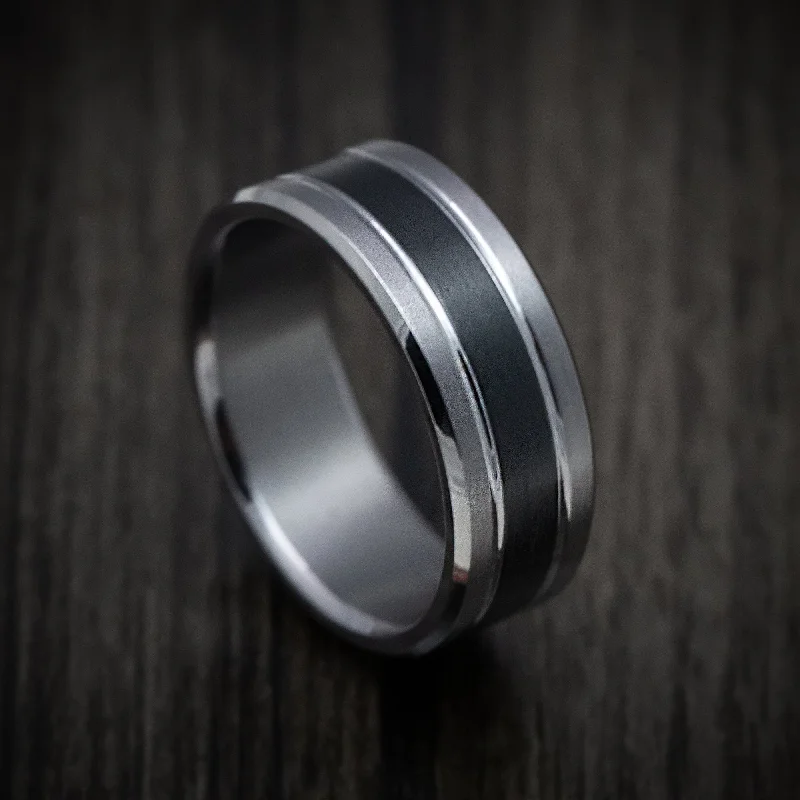 gothic-inspired tiger claw ring-Buffed band ring-Tantalum Band with Carbon Fiber Inlay Custom Made Men's Ring