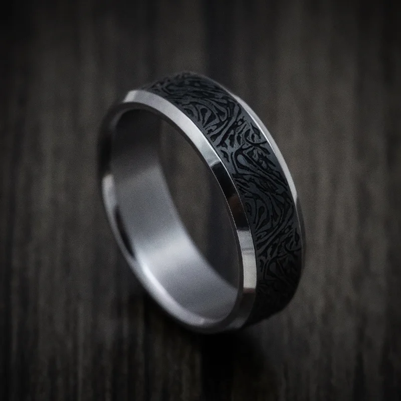 bold sapphire summit apex ring-Raised scale ring-Tantalum Band with Carbon Fiber Inlay Custom Made Men's Ring