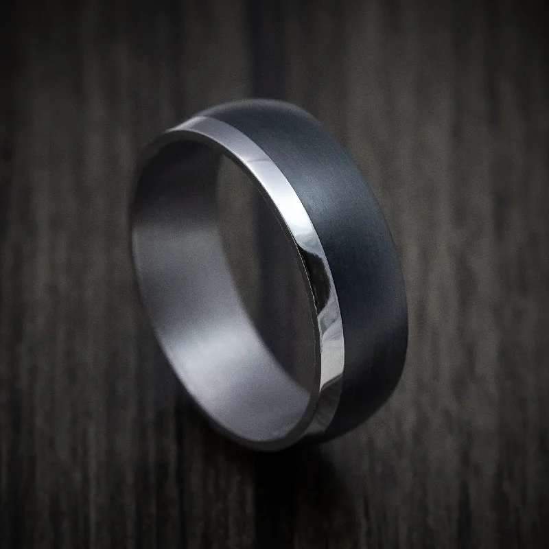 inscribed heritage ring-Paired stone ring-Tantalum Band with Carbon Fiber Inlay Custom Made Men's Ring