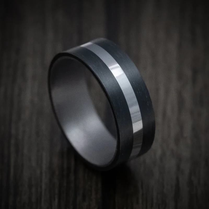 modern layered topaz ring-Split band ring-Tantalum Band with Carbon Fiber Inlays Custom Made Men's Ring