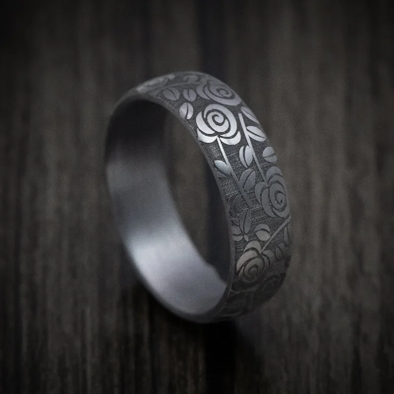 gothic-inspired panther claw ring-Mist glass ring-Tantalum Band with Floral Design Pattern Custom Made Men's Ring