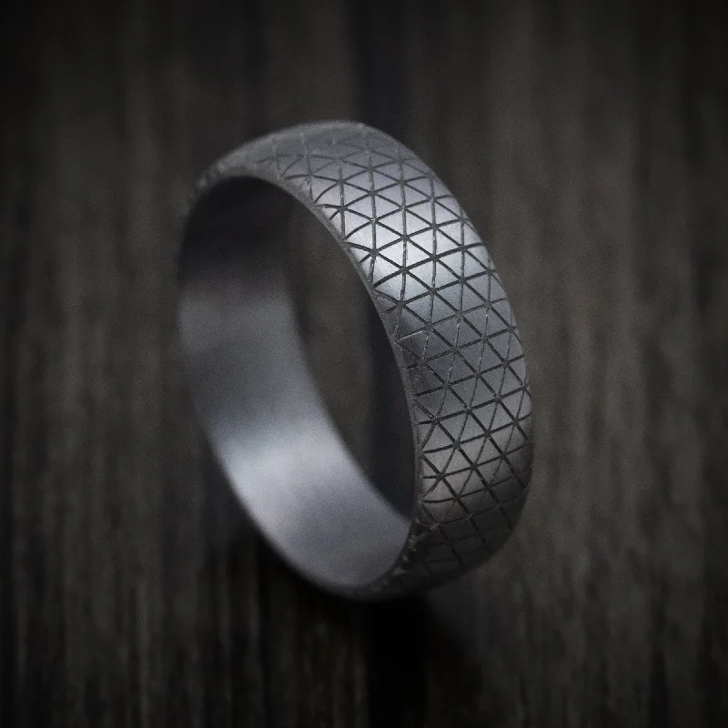 modern sculpted band ring-Ancient era ring-Tantalum Band with Geometric Design Pattern Custom Made Men's Ring