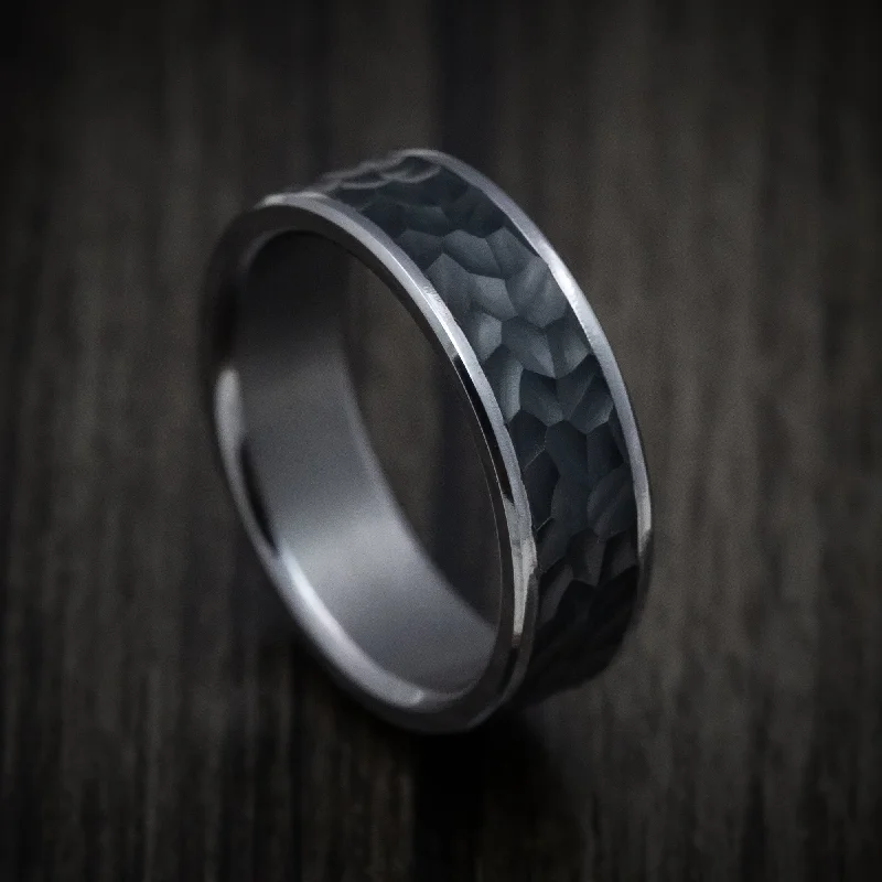 adjustable branch crest ring-Curled alloy ring-Tantalum Band with Hammered Carbon Fiber Inlay Custom Made Men's Ring