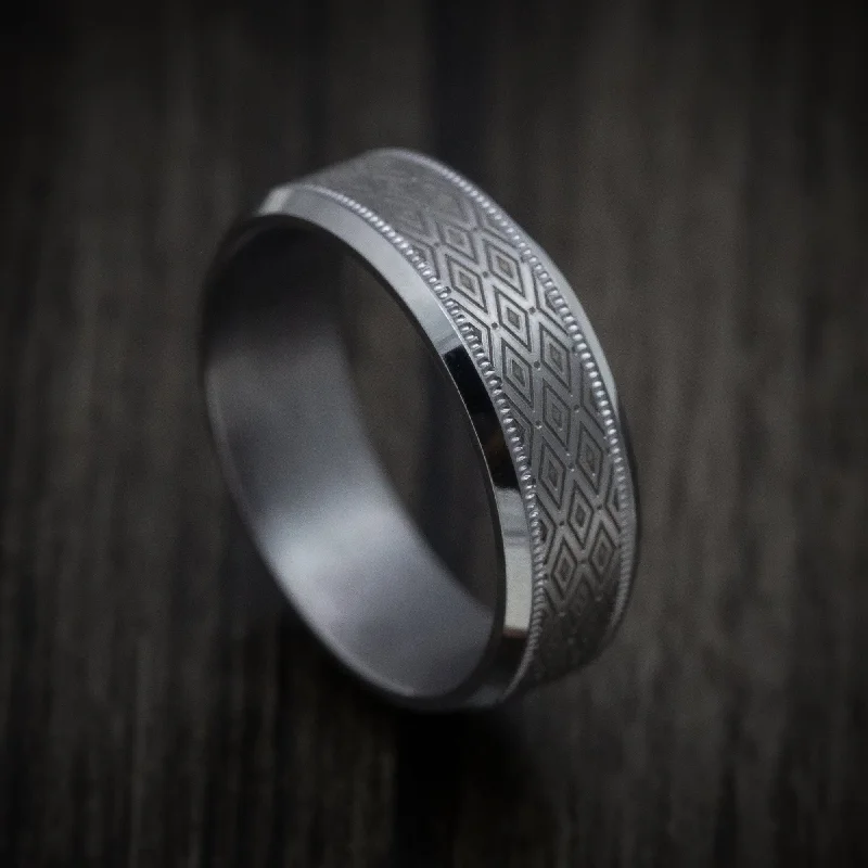 modern sleek crest apex ring-Velvet wrap ring-Tantalum Band with Harlequin Pattern Custom Made Men's Ring