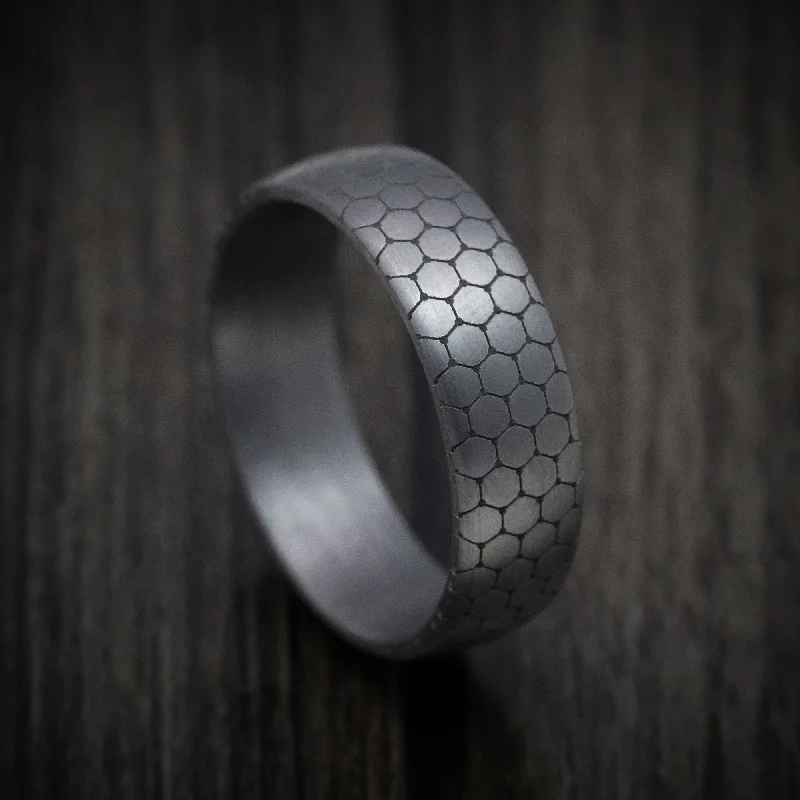 vintage-style chalcedony ring-Willow bark ring-Tantalum Band with Honeycomb Design Pattern Custom Made Men's Ring