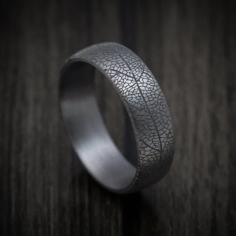 gothic-inspired falcon claw ring-Birch wood ring-Tantalum Band with Leaf Design Pattern Custom Made Men's Ring