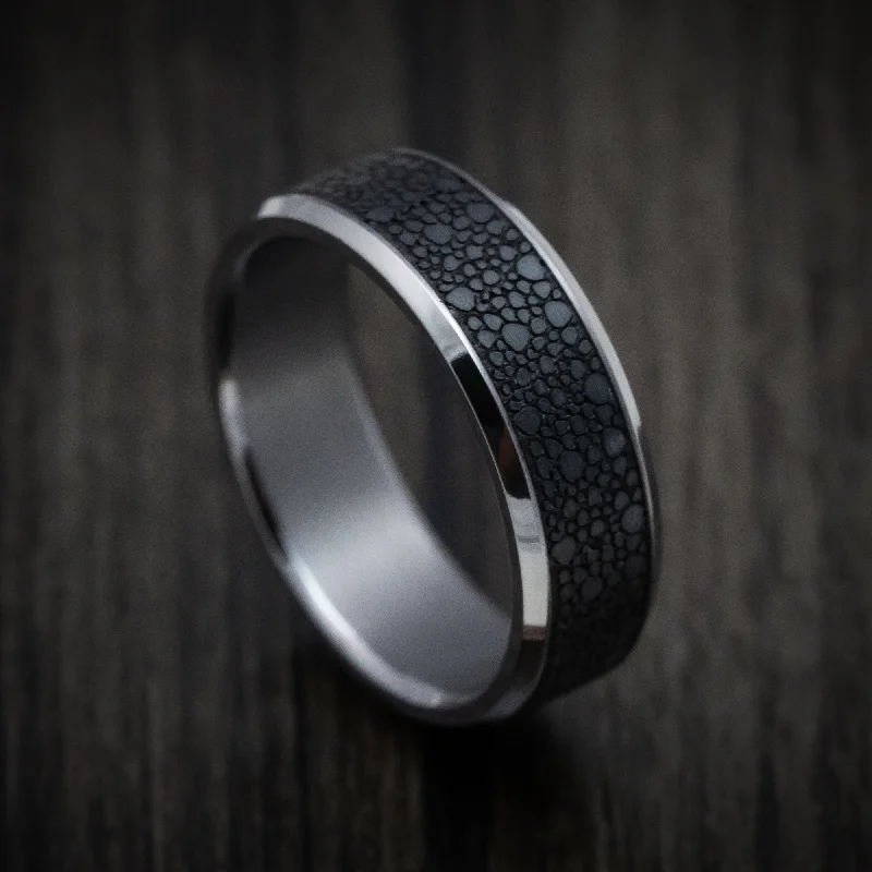 adjustable blaze ring-Sculpted cut ring-Tantalum Band with Patterned Carbon Fiber Inlay Custom Made Men's Ring