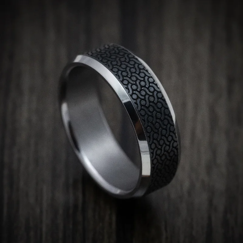 modern layered opal ring-Infinity knot ring-Tantalum Band with Patterned Carbon Fiber Inlay Custom Made Men's Ring