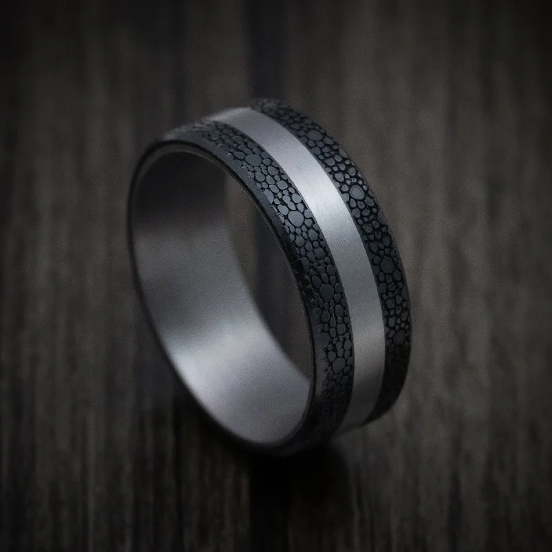 modern stellar diamond ring-Summit stone ring-Tantalum Band with Patterned Carbon Fiber Inlays Custom Made Men's Ring