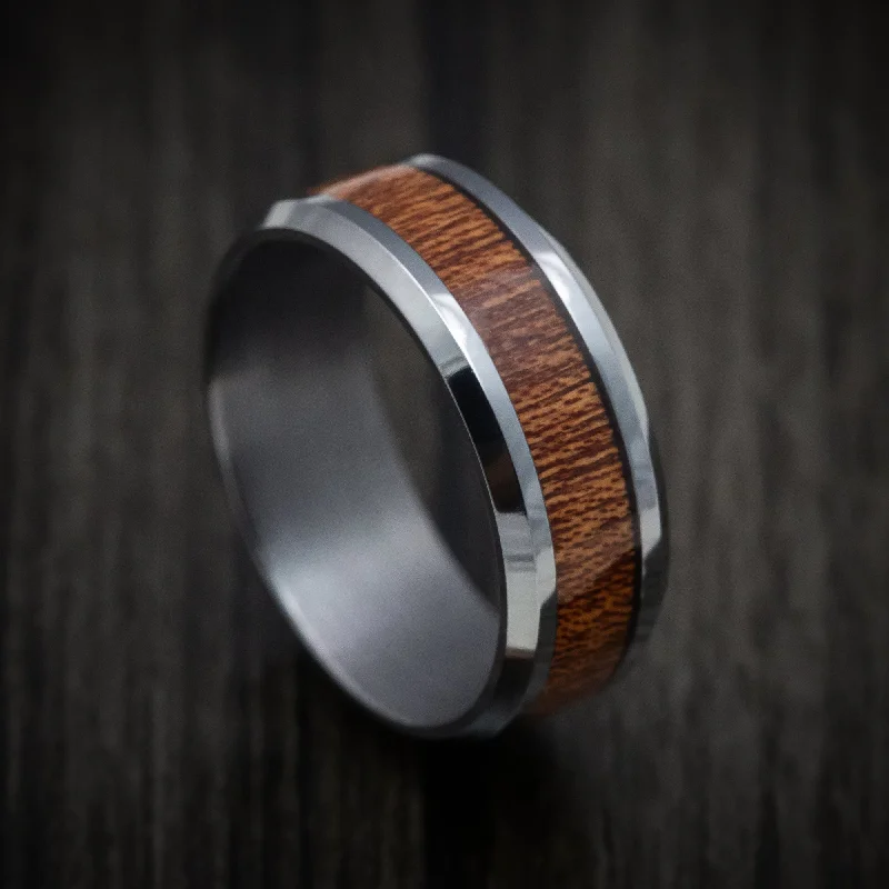 adjustable peak crest ring-Cotton band ring-Tantalum Band with Wood Inlay Custom Made Men's Ring