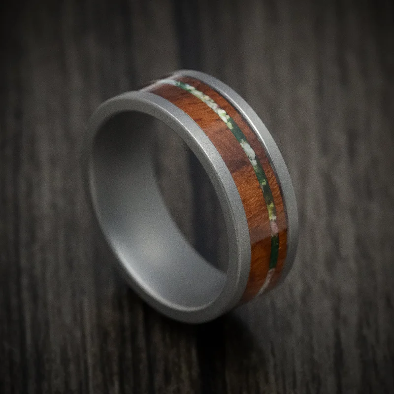 gothic-inspired bear talon ring-Chambray stripe ring-Tantalum Men's Ring with Wood and Sand Moss Inlays