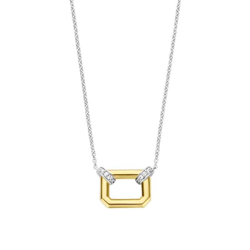 artisan-crafted gold necklace-Jute wrap necklace-Ti Sento Gold Silver Necklace with Rectangle Shape and Pave Links