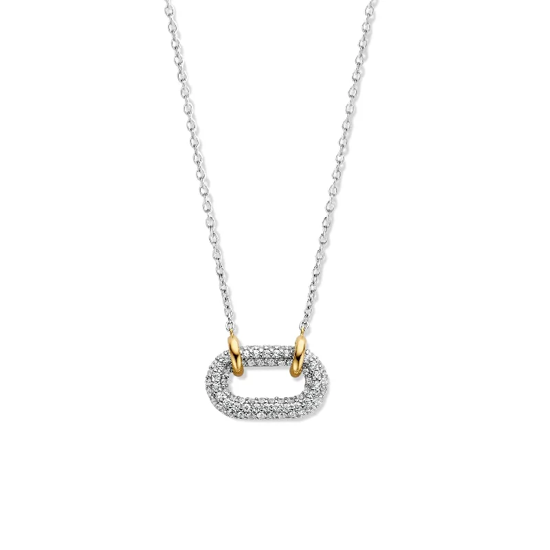 modern layered topaz necklace-Split chain necklace-Ti Sento Cubic Zirconia Open Link Necklace