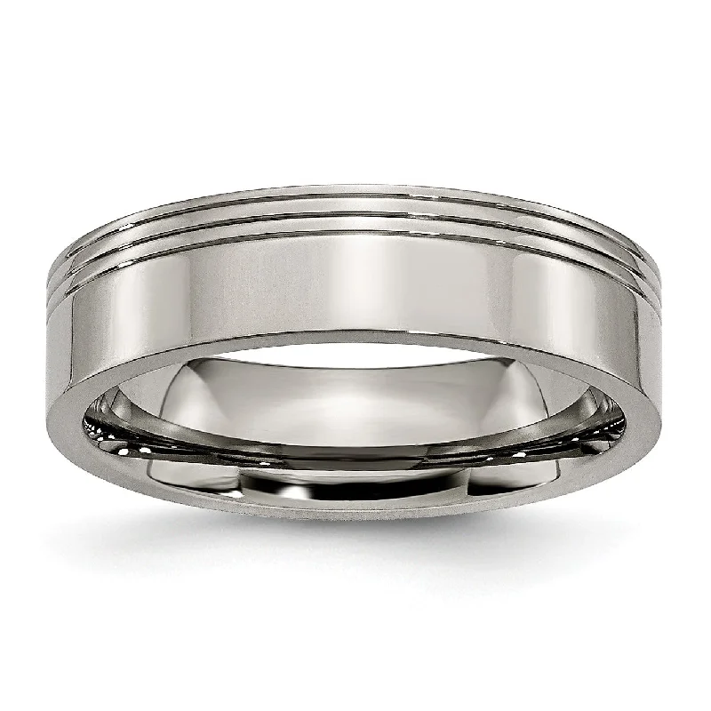 artisan-crafted rose ring-Net weave ring-Titanium Grooved 6mm Polished Band