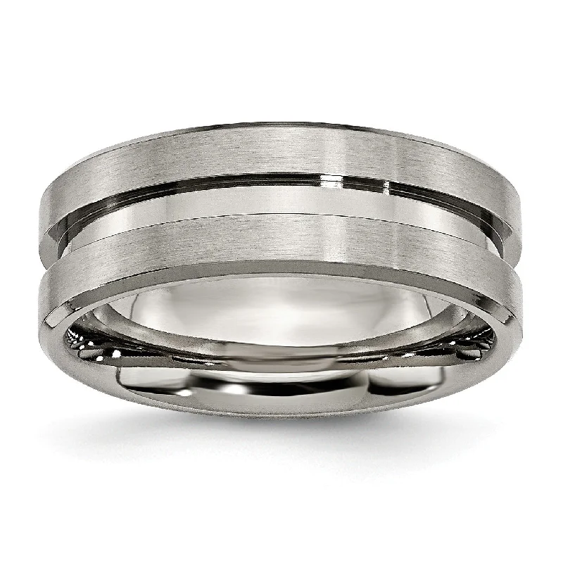 inscribed lineage ring-Celtic spiral ring-Titanium Grooved 8mm Brushed and Polished Band