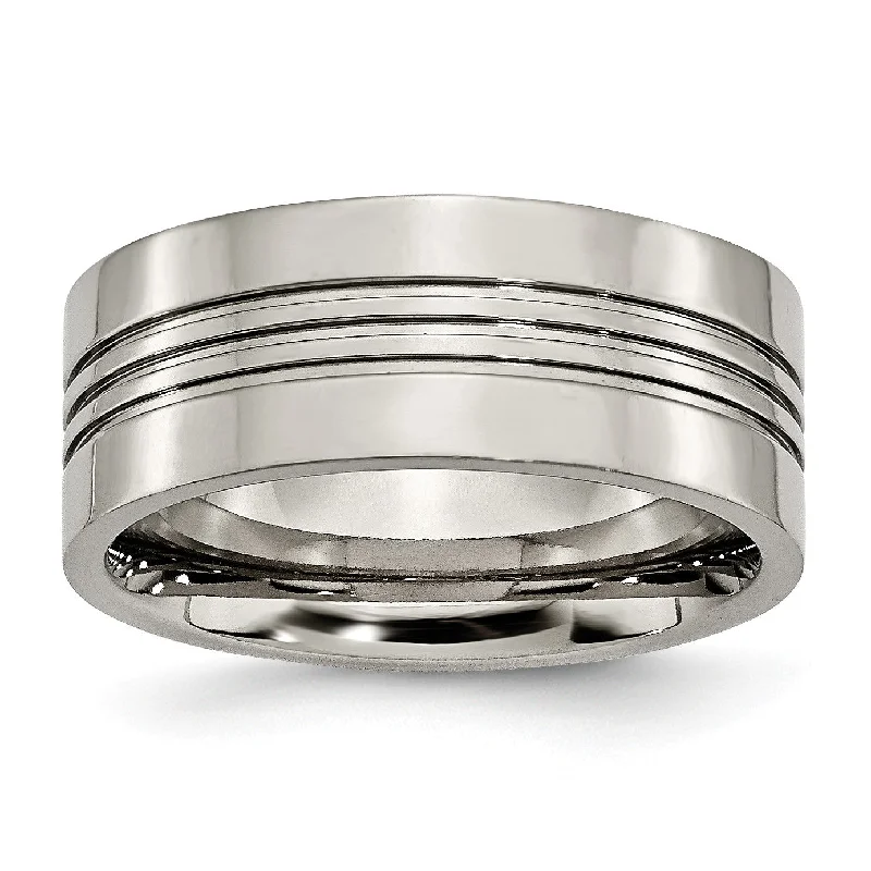 modern arched band ring-Shale shard ring-Titanium Grooved 9mm Polished Band