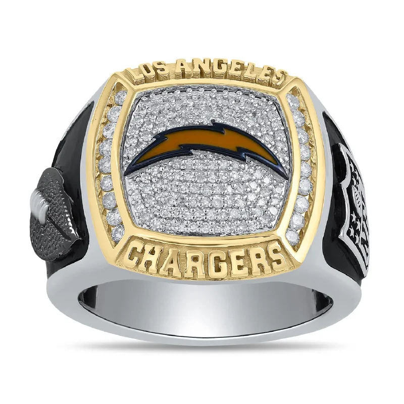 True Fans Fine Jewelry Los Angeles Chargers 1/2 CTW Diamond Ring in Sterling Silver